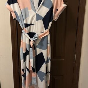 Geometric Print Dress in Pink and Blue